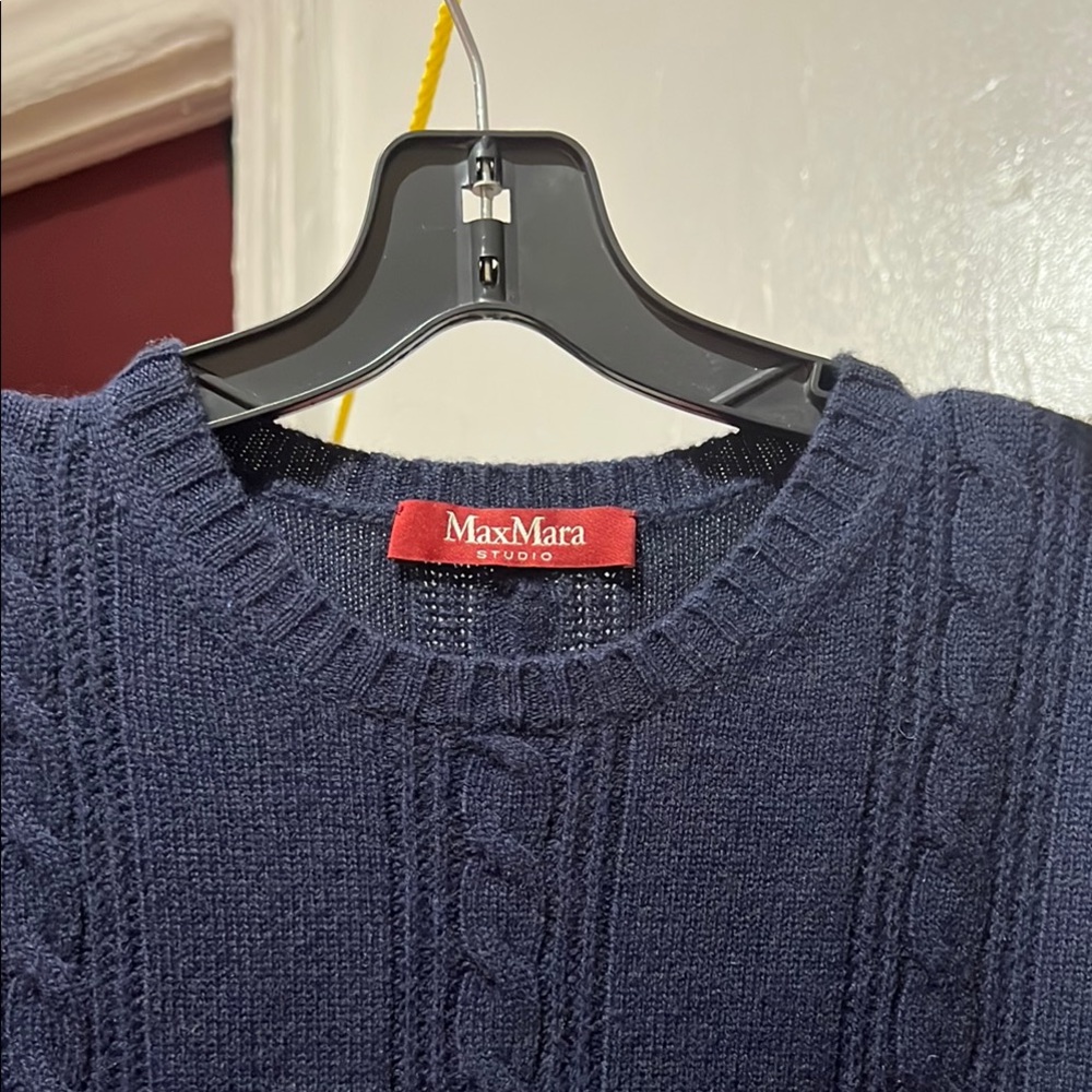 MaxMara Navy Blue Crewneck Sweater Classic Knit Design